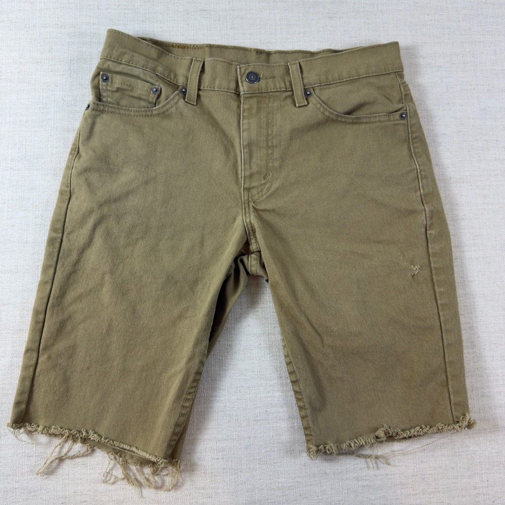 Levi Strauss Mens Khaki Tan Cut Off Denim Shorts Frayed Hem Size 29